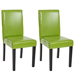 Mendler Lot de 2 chaises de séjour Littau ~ simili-cuir, vert, pieds foncés