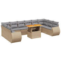 vidaXL Salon de jardin 11 pcs avec coussins beige résine tressée