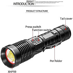 Avis BESTA Super lumineux 10000 lumens xhp99 LED TORCH, lampe de poche LED USB zoomable et étanche Lantern 3 modes Torches à main imperméables à la randonnée d'urgence en camping