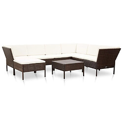 Maison Chic Salon de jardin 8 pcs + coussins - Mobilier/Meubles de jardin - Table et chaises d'extérieur Résine tressée Marron -MN10221