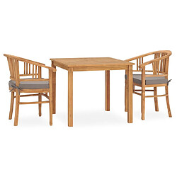 Salle à manger de jardin 3 pcs,Table et chaise à dîner avec coussins Teck -MN32719