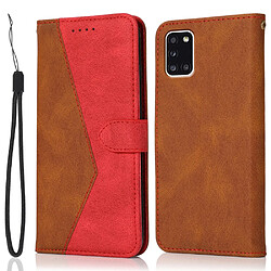 Etui en PU + TPU rayure bicolore avec support marron/rouge pour votre Samsung Galaxy A31 SM-A315F/DS (International)