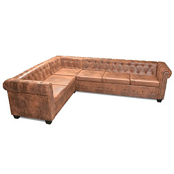 vidaXL Canapé d'angle Chesterfield 6 Places Cuir artificiel Marron