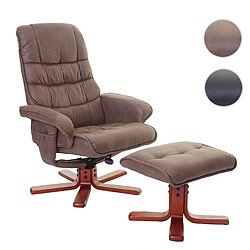 Mendler Fauteuil relax HWC-E30, fauteuil de télévision, siège TV avec tabouret ~ imitation de daim, marron