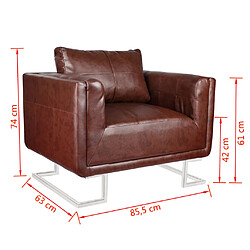 vidaXL Fauteuil cube avec pieds chromés Marron Similicuir pas cher