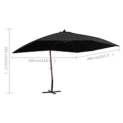 vidaXL Parasol suspendu avec mât en bois 400x300 cm Noir pas cher