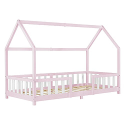 Lit d'Enfant Design Forme Maison Sisimiut Pin 200 x 90 cm Rose Blanc Mat Laqué [en.casa]