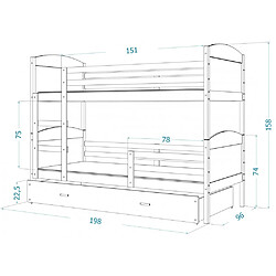 Avis Kids Literie Lit Superposé Mateo 90x190 Blanc - gris Livré avec sommiers, tiroir et matelas en mousse de 7cm