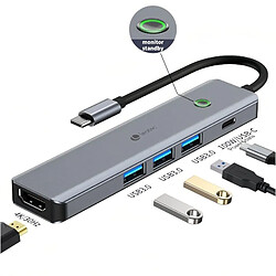 Leotec 5 en 1 USB-C vers 1xHDMI, 3xUSB-A 3.0, 1xPD 100W+Adaptateur USB-C - Gris