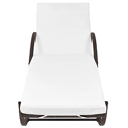 Acheter Helloshop26 Transat chaise longue bain de soleil lit de jardin terrasse meuble d'extérieur avec coussin et table résine tressée marron 02_0012452