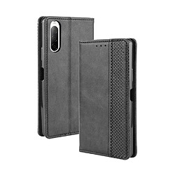 Etui en PU bouton-pression magnétique style vintage avec support noir pour votre Sony Xperia 10 II