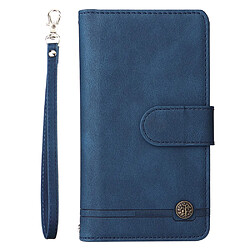 Etui en PU motif rayures avec support, porte-cartes et pochette zippée bleu pour votre Samsung Galaxy Z Fold3 5G