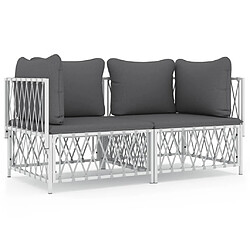 Maison Chic Salon de jardin 2 pcs avec coussins - Table et chaises d'extérieur - Mobilier/Meubles de jardin Moderne blanc acier -MN23897