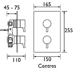 Bristan PM2 Shcdiv C Prism de douche double contrôle thermostatique à encastrer avec Integral deux prise de courant Inverseur, Chrome