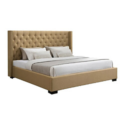 Vente-Unique Lit 200 x 200 cm avec tête de lit capitonnée - Tissu - Beige - MASSIMO