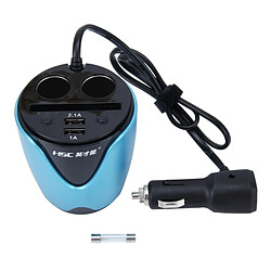 Wewoo HSC YC-19D voiture tasse chargeur bleu 2.1A / 1A double ports USB 12V-24V avec 2-Socket Cigarette, prise de carte et affichage LED pas cher