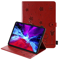 Etui en PU motif abeille et chat avec support rouge pour votre Apple iPad Air (2020)/iPad Pro 11 pouces (2021)/(2020)/(2018)