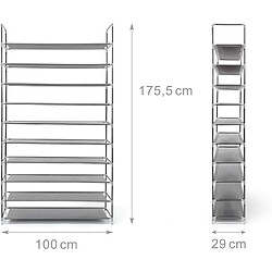 Helloshop26 Étagère à chaussures pour 50 paires meuble range-souliers 10 étages compartiments rangement couloir cave 175,5 cm gris 13_0001029 