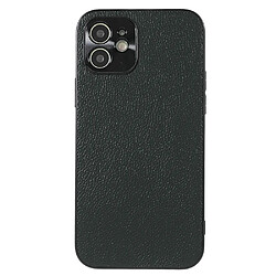 Coque en cuir véritable anti-rayures, texture litchi vert foncé pour votre iPhone 12 6.1 pouces