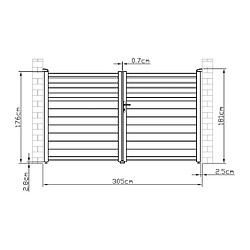 Avis Vente-Unique Portail battant aluminium persienné L305 x H181 cm anthracite - VIAZO