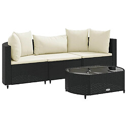 vidaXL Salon de jardin 4 pcs avec coussins noir résine tressée