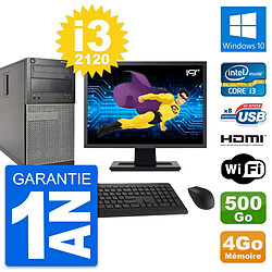 PC Tour Dell 390 MT Ecran 19" i3-2120 RAM 4Go Disque 500Go HDMI Windows 10 Wifi - Occasion