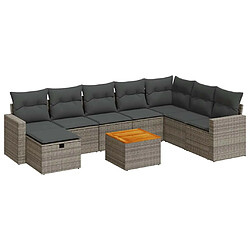 vidaXL Salon de jardin 9 pcs avec coussins gris résine tressée