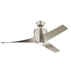 Elstead Lighting Ventilateur de plafond à 3 pales de 142 cm avec télécommande à lumière LED en nickel brossé