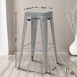 Decoshop26 Set de 4 tabourets de bar avec repose-pieds design industriel empilable en métal perforé gris argenté 10_0004513