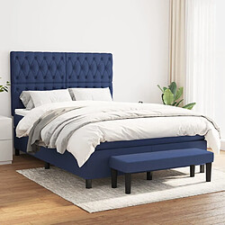 vidaXL Sommier à lattes de lit avec matelas Bleu 140x190 cm Tissu