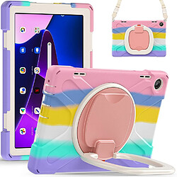 Coque en silicone anti-chute avec béquille rotative et bandoulière pour votre Lenovo Tab M10 (Gen 3) TB-328FU/TB-328XU - Rose coloré