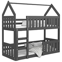 Kids Literie Lit Superposé Cabane Mini 80x160 Gris - gris Livré avec sommiers