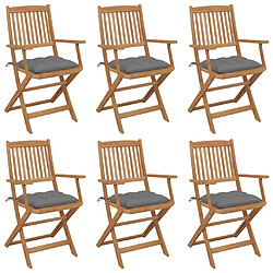 Maison Chic Lot de 6 Chaises pliables de jardin avec coussins - Fauteuil d'extérieur Bois d'acacia -MN23039