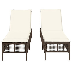 Acheter vidaXL Chaises longues avec coussins lot de 2 marron résine tressée