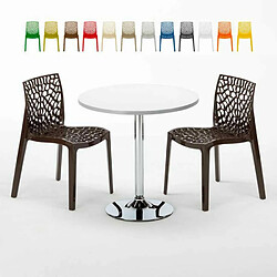 Grand Soleil Table Ronde et 2 Chaises Colorées Set In