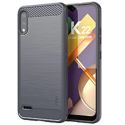 Coque en TPU MOFI anti-rayures, texture fibre de carbone, surface brossée gris pour votre LG K22/K22 Plus