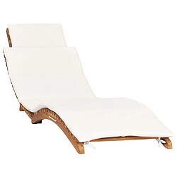 Maison Chic Chaise longue pliable avec coussin | Bain de soleil Relax | Transat blanc crème Bois de teck -GKD74198