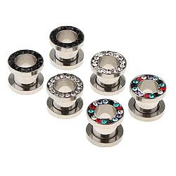 6pcs jauge d'oreille en acier inoxydable strass vis plug tunnels expandeur 8mm