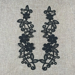 2pcs Brodé Venise Appliques Floral Dress Garniture Guipure Patches Noir