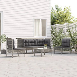 Maison Chic Salon de jardin 6 pcs + coussins - Mobilier/Meubles de jardin - Table et chaises d'extérieur Gris Résine tressée -MN11428