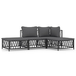 vidaXL Salon de jardin avec coussins 4 pcs anthracite acier