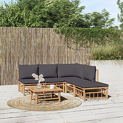 vidaXL Salon de jardin 6 pcs avec coussins gris foncé bambou