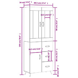 vidaXL Buffet haut Blanc brillant 69,5x34x180 cm Bois d'ingénierie pas cher