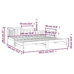 vidaXL Lit coulissant sans matelas noir 2x(90x190) cm pas cher