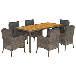 Maison Chic Ensemble à manger d'extérieur 7 pcs avec coussins,Salon de jardin,Mobilier de jardin gris rotin -GKD375970