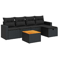 vidaXL Salon de jardin 6 pcs avec coussins noir résine tressée