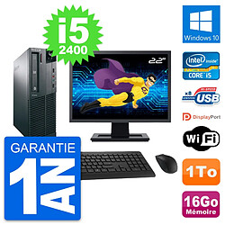 PC Lenovo M82 SFF Ecran 22" Intel i5-2400 RAM 16Go Disque 1To Windows 10 Wifi - Occasion