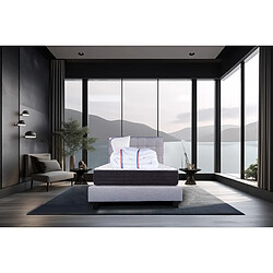 LUXURY LITERIE Ensemble matelas Sérénité 90x190 cm + sommier gris ep20cm + oreiller + couette + Tête de Lit