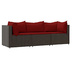 vidaXL Salon de jardin 3 pcs avec coussins marron résine tressée