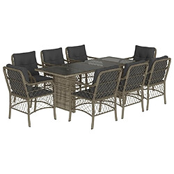 Maison Chic Ensemble à manger d'extérieur 9 pcs avec coussins,Salon de jardin gris résine tressée -GKD686665